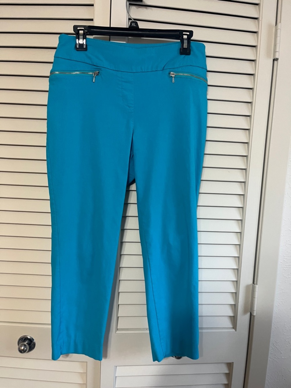 Women's Westbound Petite Teal Pull-On Straight Leg Pants with Faux Zip Pockets